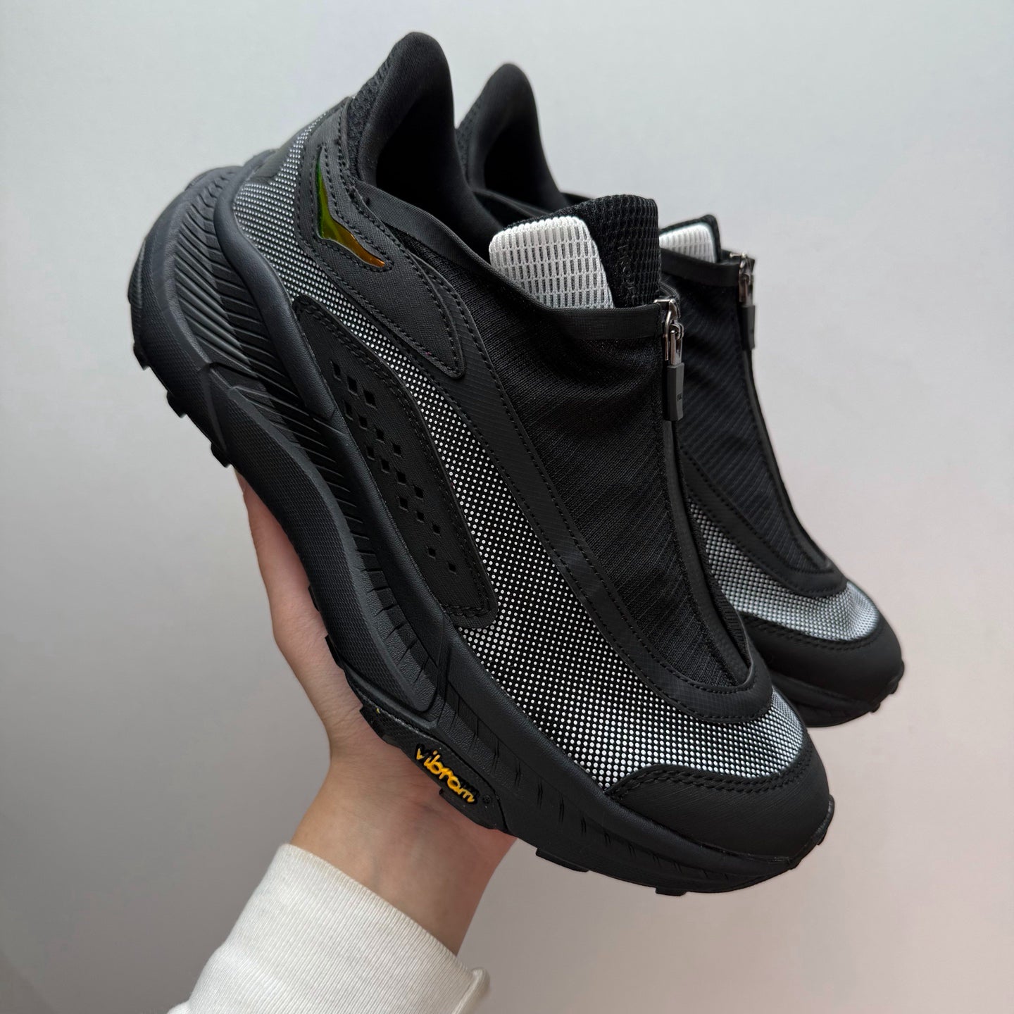 HOKA Zip-Up Transport Sneakers, Black Reflective, Vibram