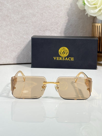 Versace Gold-Tone Rimless Sunglasses with Light Brown Lenses & Medusa Logo Temples