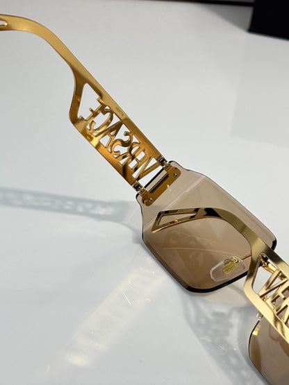 Versace Gold-Tone Rimless Sunglasses with Light Brown Lenses & Medusa Logo Temples