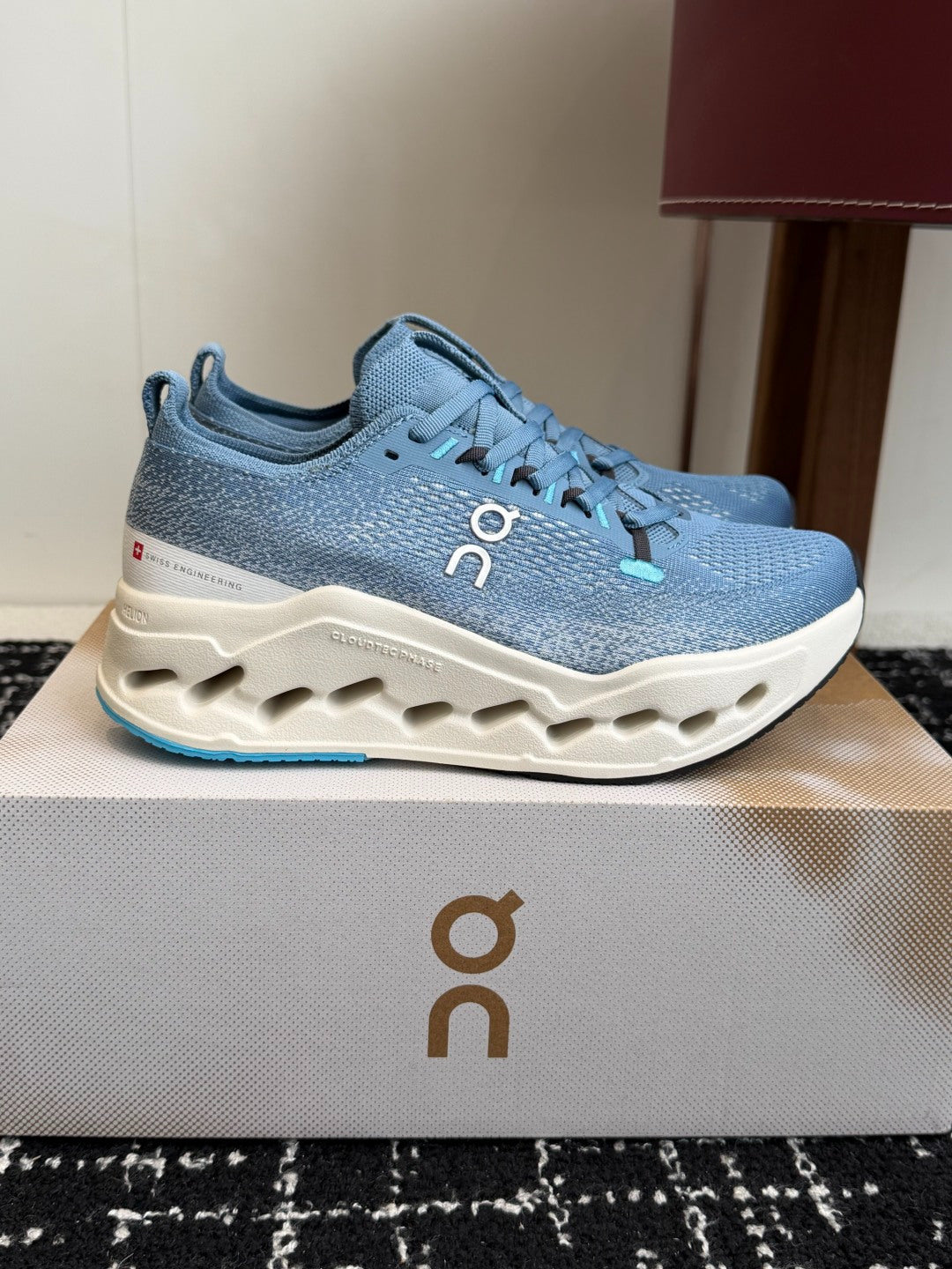 Cloudsurfer Max Cushioned Running Sneakers Light Blue Breathable Knit Sport Shoes Unisex