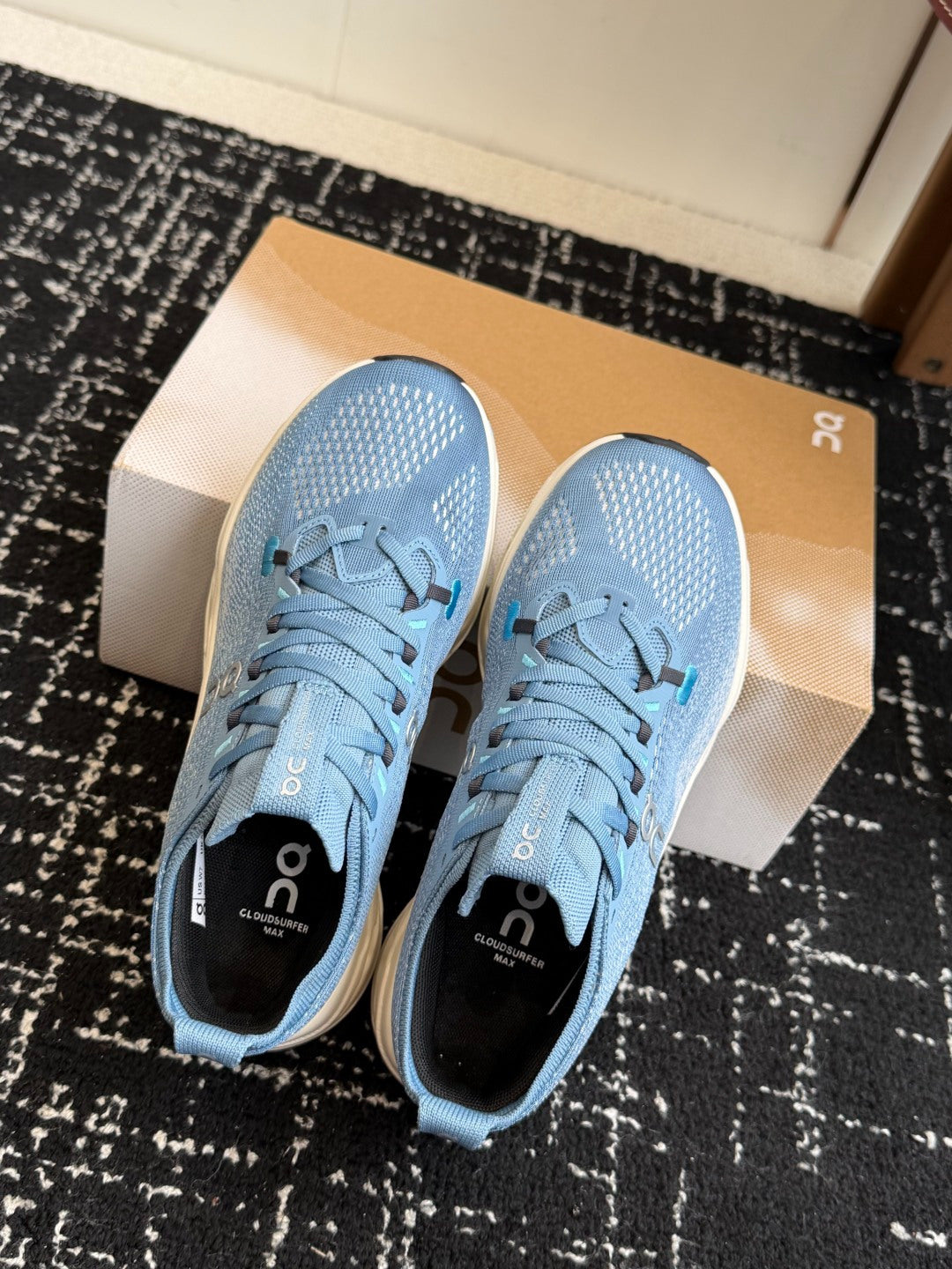 Cloudsurfer Max Cushioned Running Sneakers Light Blue Breathable Knit Sport Shoes Unisex
