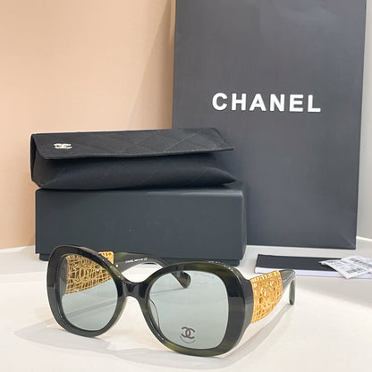 Chanel Black Oversized Sunglasses with Gold-Tone Quilted Temples & Purple Gradient Lenses