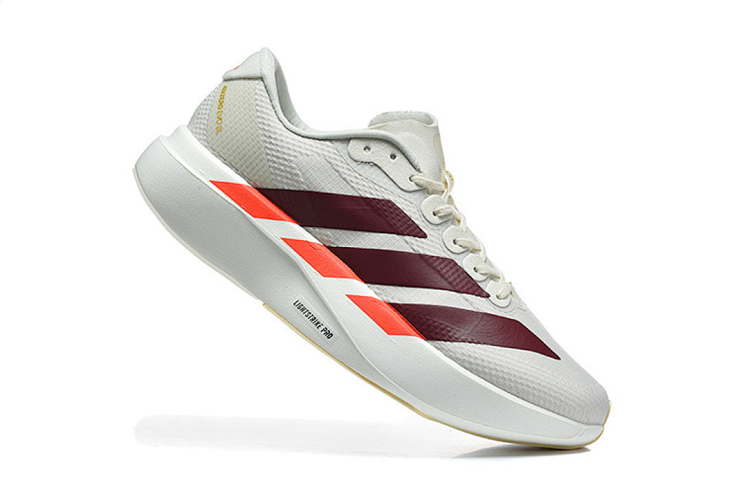 Adidas Adizero Evo SL Running Shoes in Off-White / Maroon / Solar Red