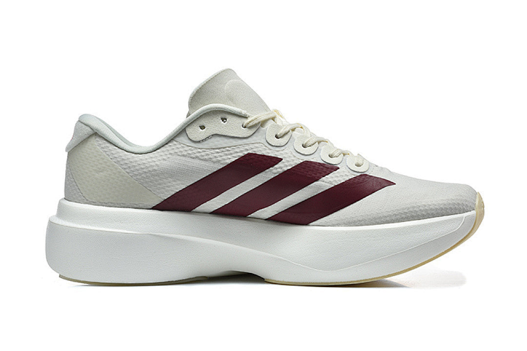 Adidas Adizero Evo SL Running Shoes in Off-White / Maroon / Solar Red