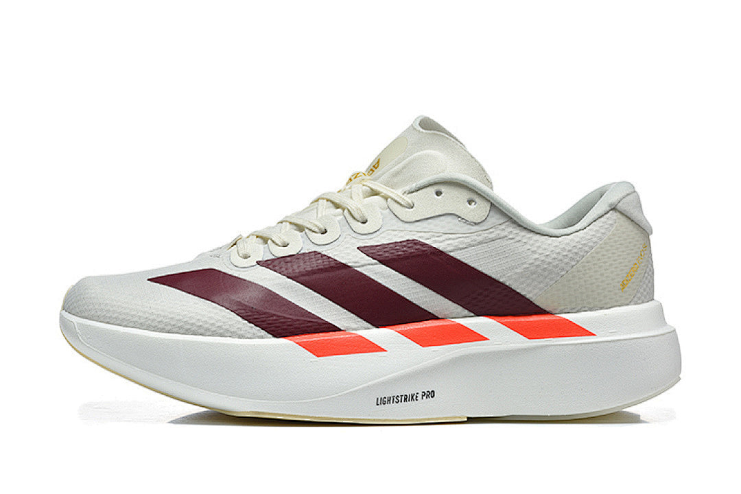 Adidas Adizero Evo SL Running Shoes in Off-White / Maroon / Solar Red