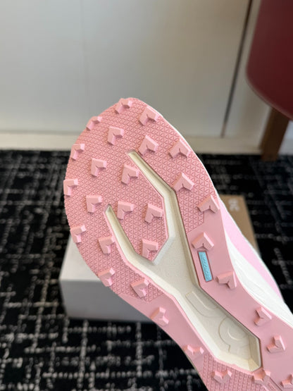 On Cloudmonster Unisex Road Running Sneakers Cream Off White Blush Pink Accent Thick CloudTec Sport Shoes