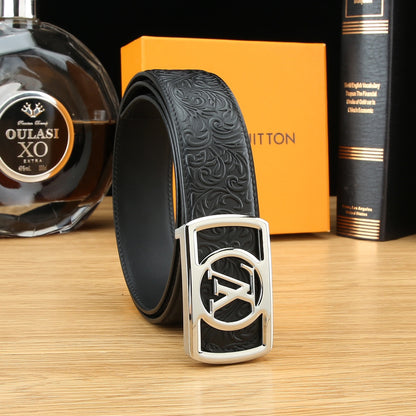 LV Floral Embossed Leather Belt with LV Logo Buckle
