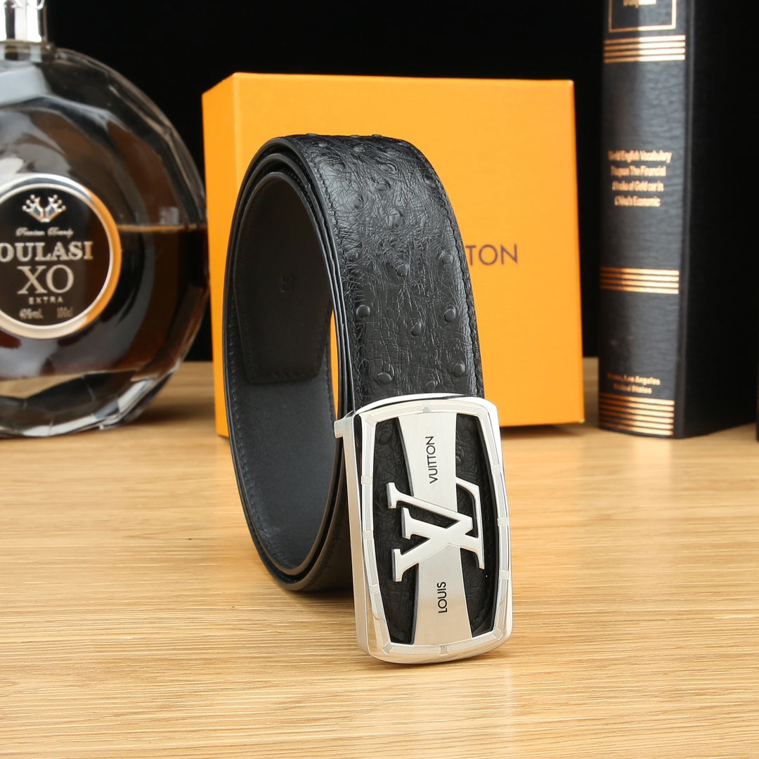 LV Ostrich-Embossed Leather Belt with LV Automatic Buckle