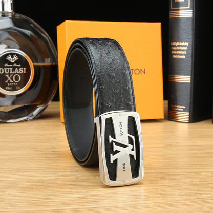 LV Ostrich-Embossed Leather Belt with LV Automatic Buckle