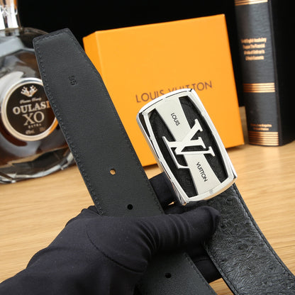 LV Ostrich-Embossed Leather Belt with LV Automatic Buckle
