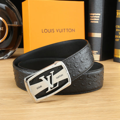 LV Ostrich-Embossed Leather Belt with LV Automatic Buckle