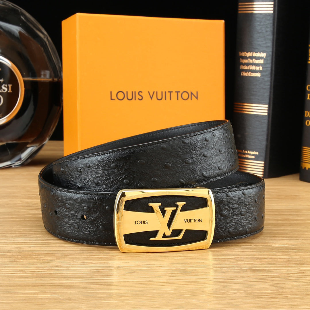 LV Ostrich-Embossed Leather Belt with LV Automatic Buckle