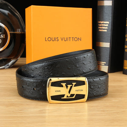 LV Ostrich-Embossed Leather Belt with LV Automatic Buckle