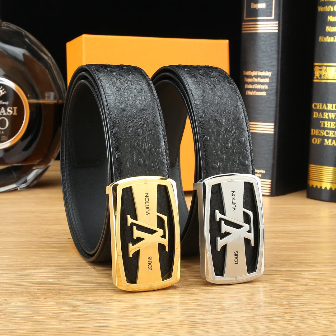 LV Ostrich-Embossed Leather Belt with LV Automatic Buckle