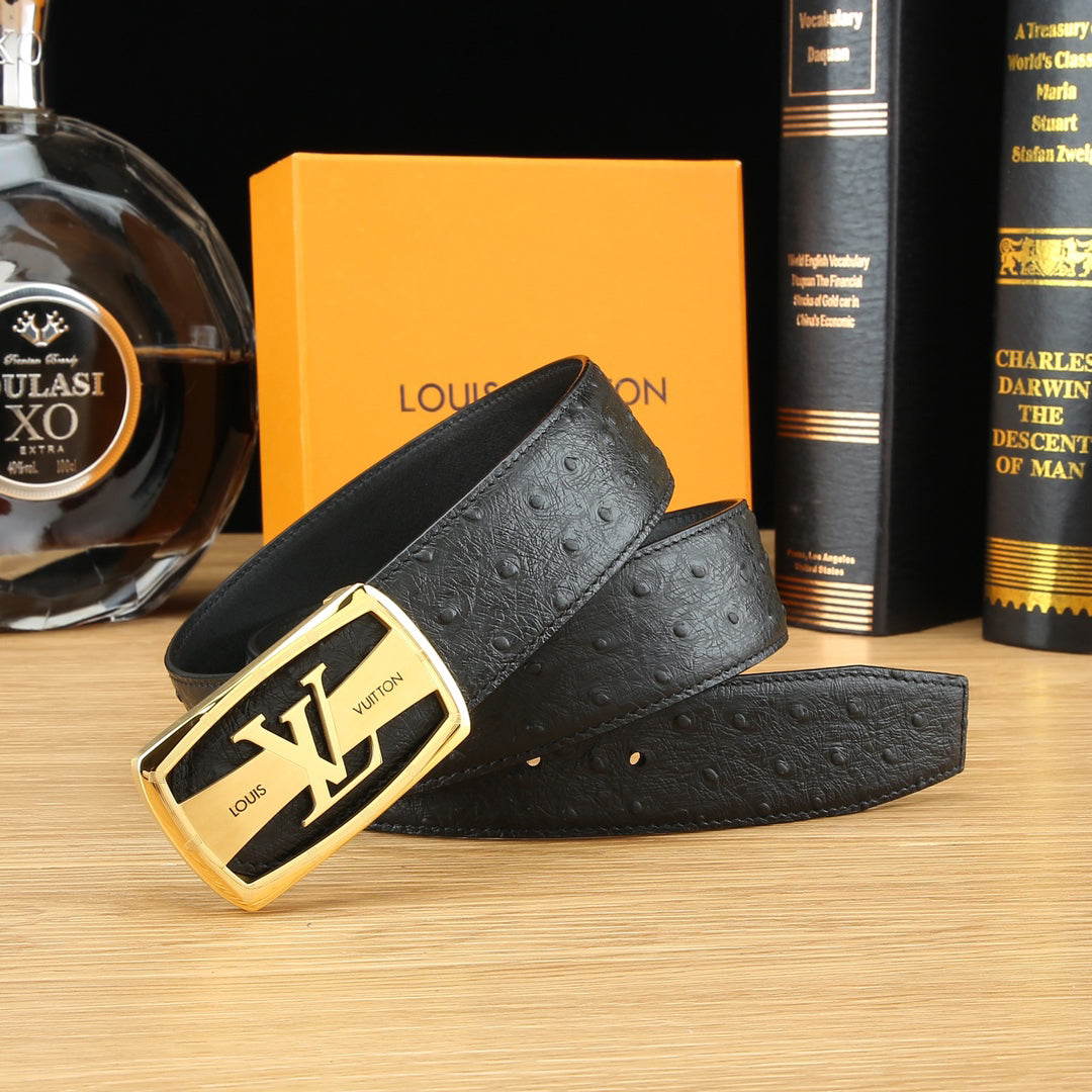 LV Ostrich-Embossed Leather Belt with LV Automatic Buckle