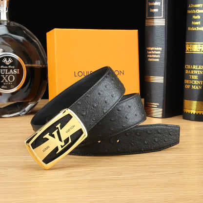 LV Ostrich-Embossed Leather Belt with LV Automatic Buckle