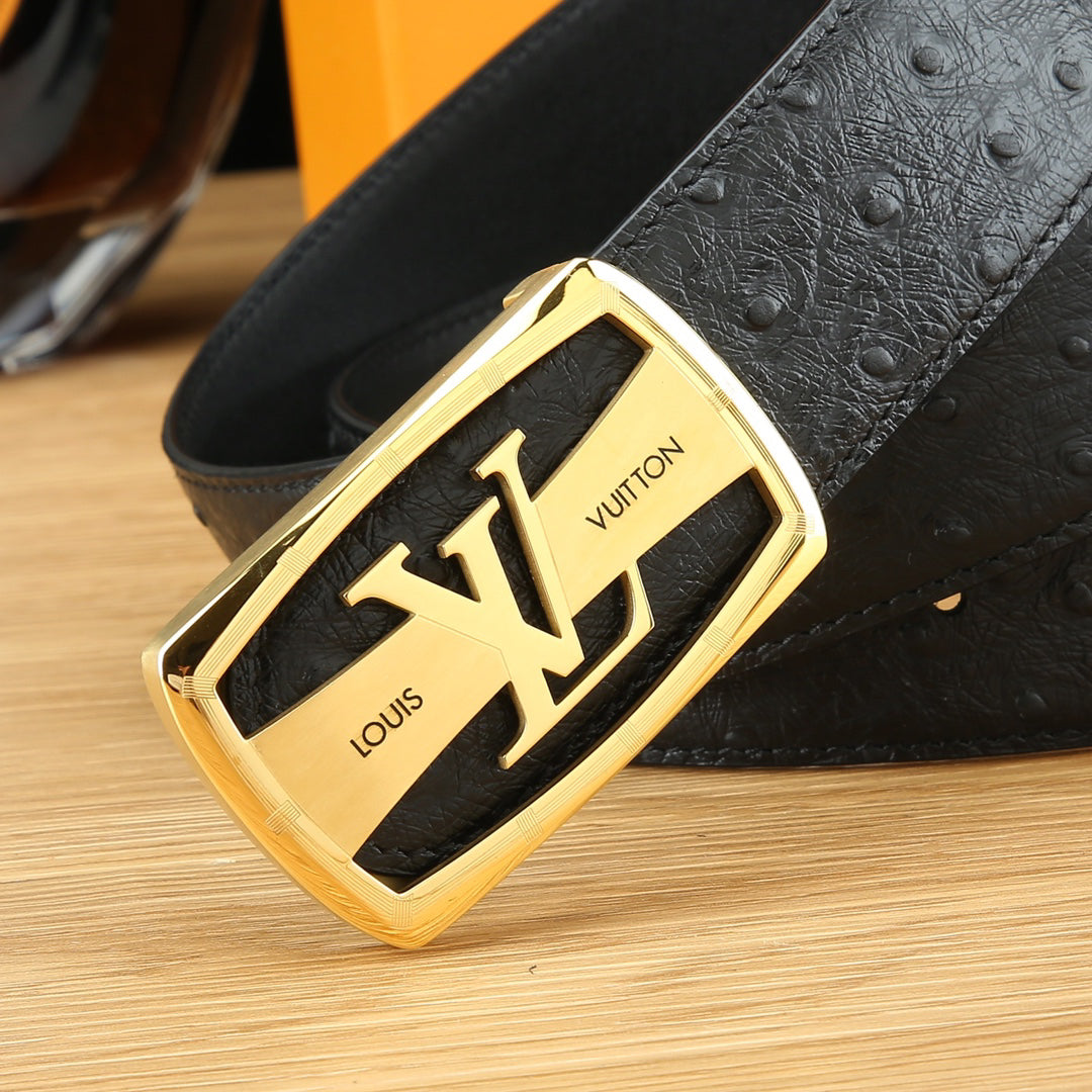 LV Ostrich-Embossed Leather Belt with LV Automatic Buckle
