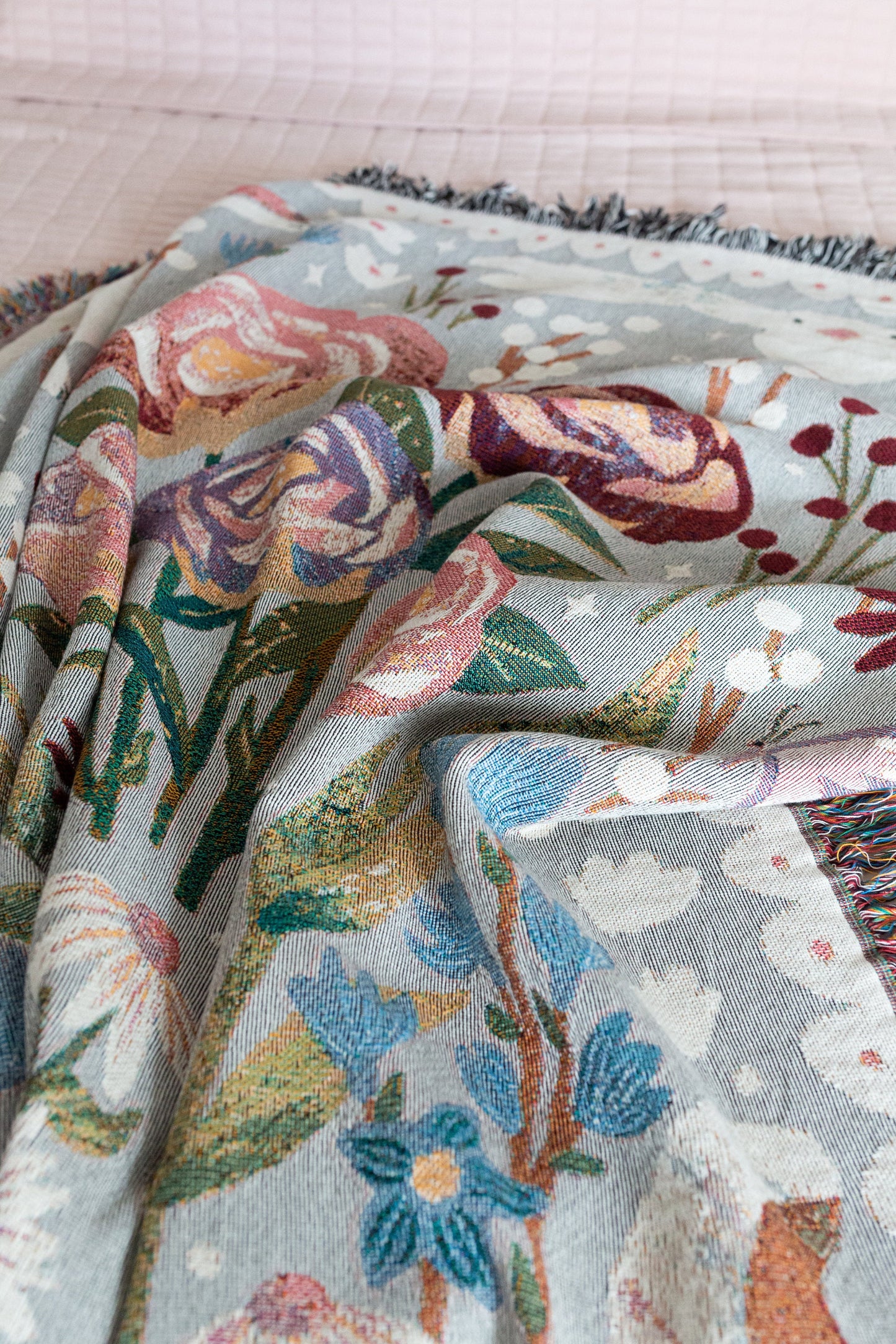 Gift for Mom Throw Blanket: Personalized Woven Mothers Day Present, Floral Nature Animals, Thank you for helping me grow, Unique Home Decor