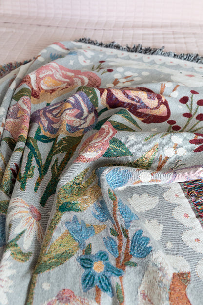 Gift for Mom Throw Blanket: Personalized Woven Mothers Day Present, Floral Nature Animals, Thank you for helping me grow, Unique Home Decor