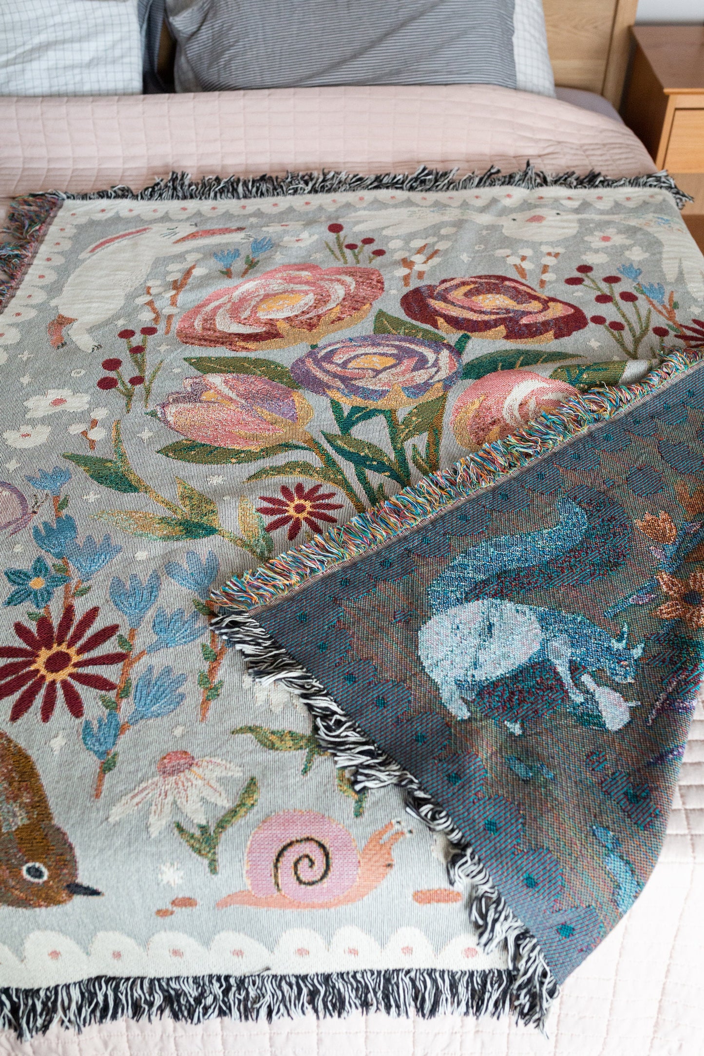Gift for Mom Throw Blanket: Personalized Woven Mothers Day Present, Floral Nature Animals, Thank you for helping me grow, Unique Home Decor