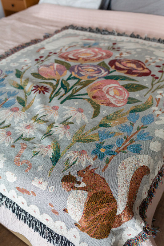 Gift for Mom Throw Blanket: Personalized Woven Mothers Day Present, Floral Nature Animals, Thank you for helping me grow, Unique Home Decor