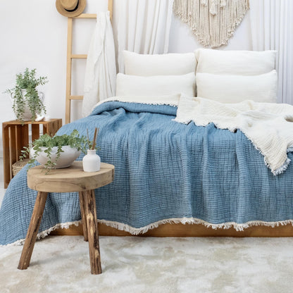 8 Layers King Size Gauze Comforter , OEKO-TEX Certified, Muslin Quilt, Organic Throw Blanket
