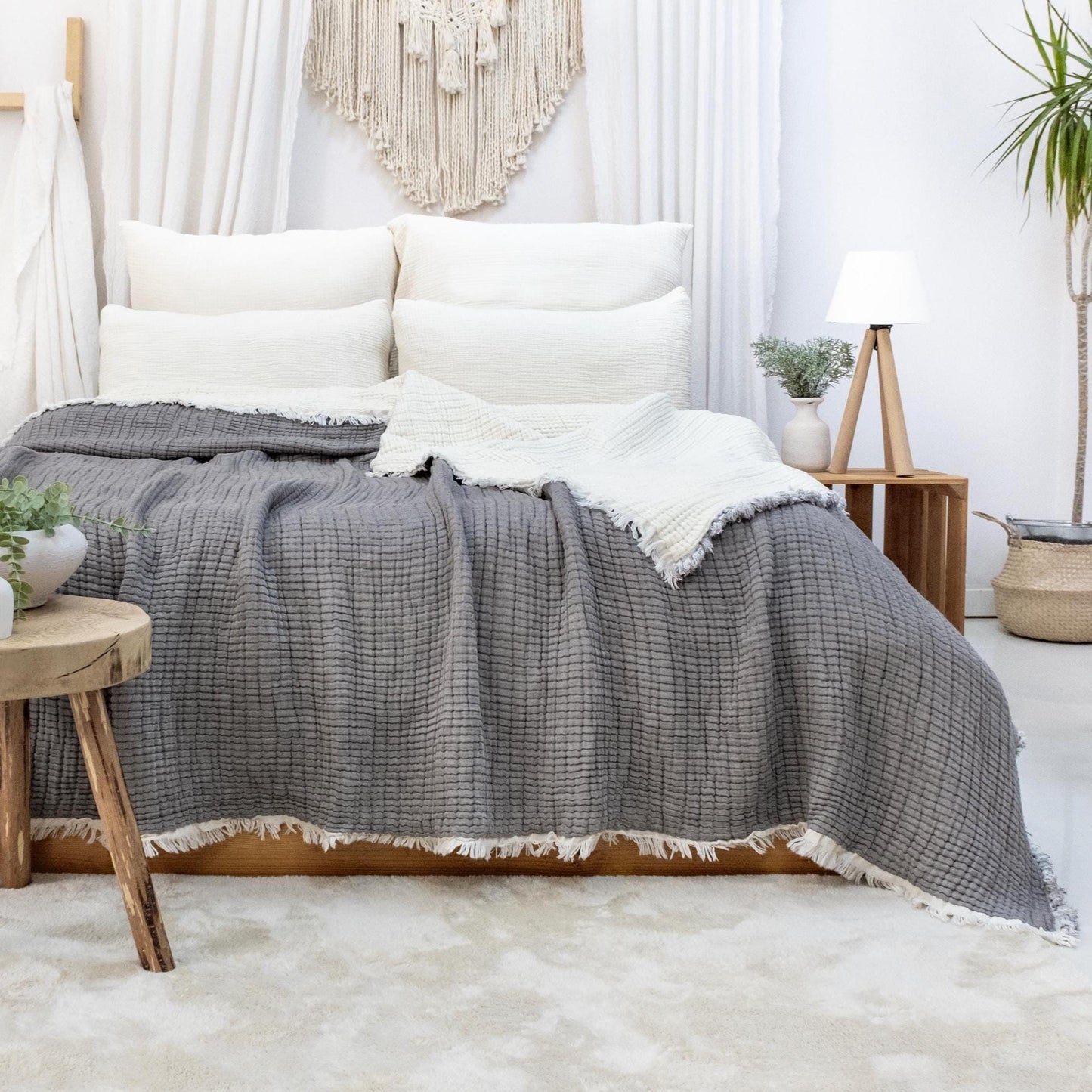 8 Layers King Size Gauze Comforter , OEKO-TEX Certified, Muslin Quilt, Organic Throw Blanket