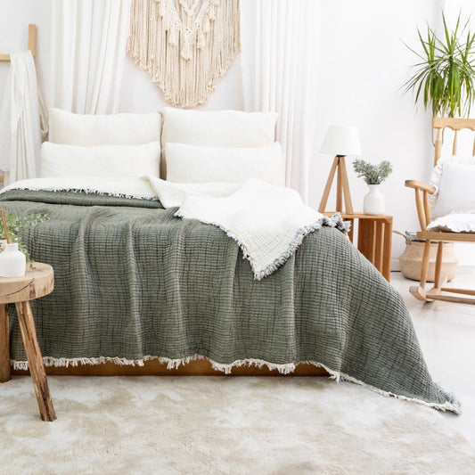 8 Layers King Size Gauze Comforter , OEKO-TEX Certified, Muslin Quilt, Organic Throw Blanket