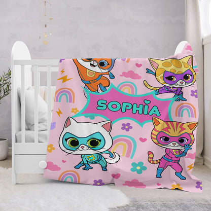 Custom Superkitties Blanket, Custom Super Kitties Blanket, Super Kittie Buddy Bitsy Ginny Sparks Hero Blanket, Cat Superhero Kitties