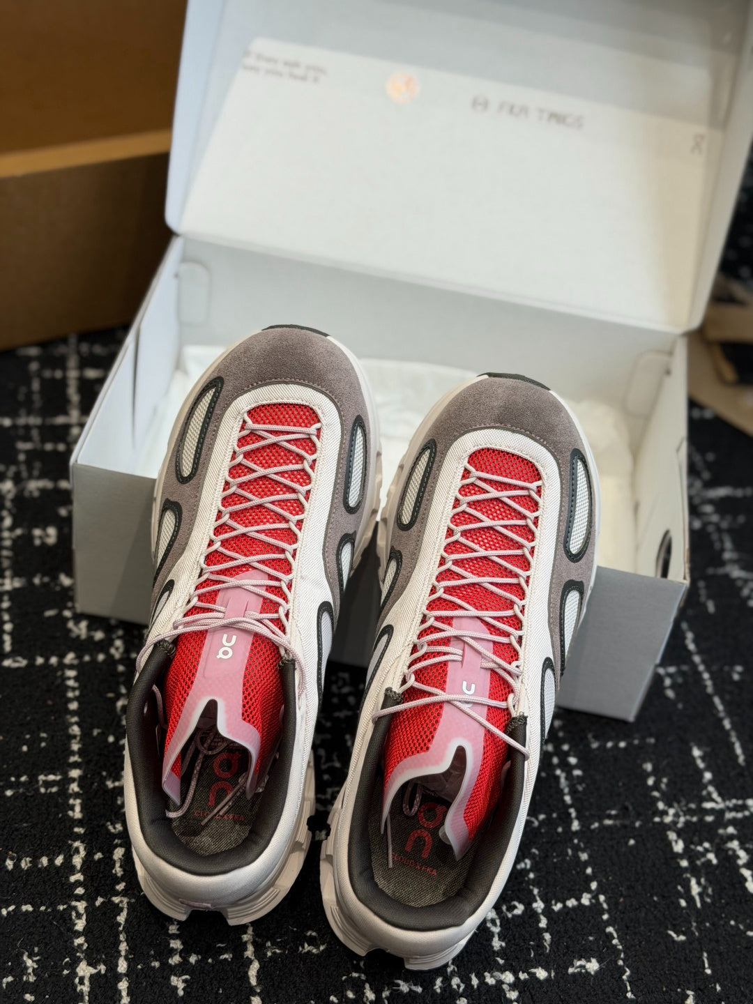 On Cloudnova White Grey Red Retro Contrast All-Day Comfort Cloud Foam Walking Sneakers