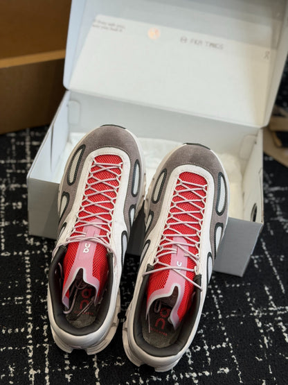 On Cloudnova White Grey Red Retro Contrast All-Day Comfort Cloud Foam Walking Sneakers