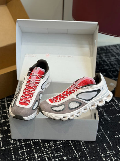 On Cloudnova White Grey Red Retro Contrast All-Day Comfort Cloud Foam Walking Sneakers