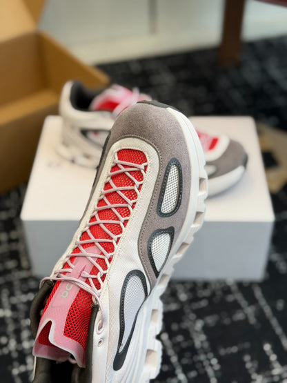 On Cloudnova White Grey Red Retro Contrast All-Day Comfort Cloud Foam Walking Sneakers