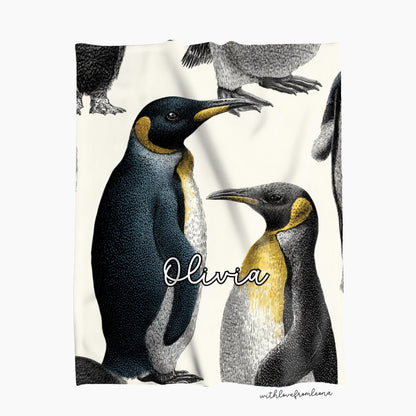 Penguin Blanket Personalized Throw Blanket Penguin Adult Kid Blanket Penguin Gift Her Him Penguin Custom Name Gift