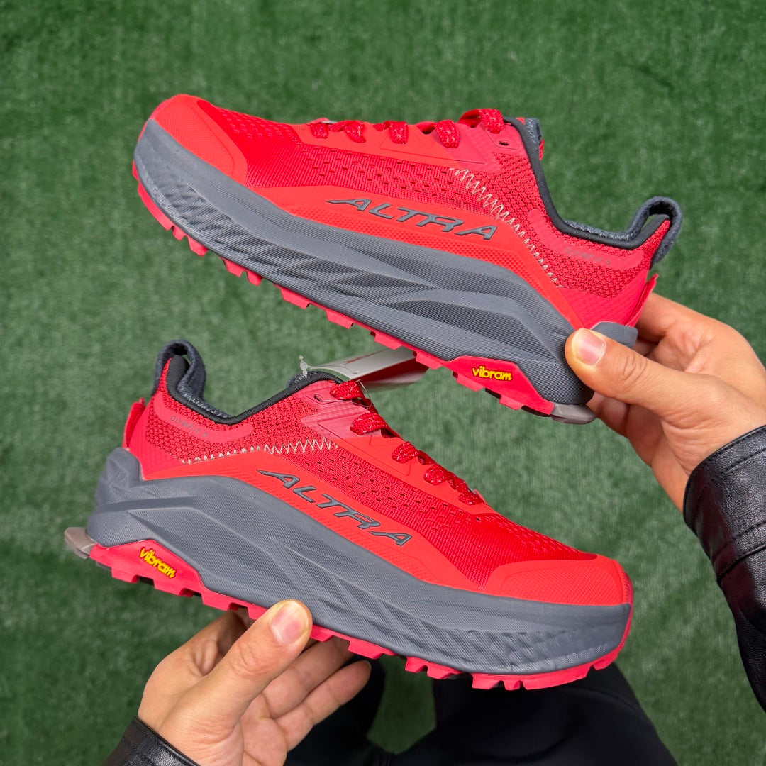 Altra Olympus 6 Red Grey Zero Drop Breathable Trail Running Sneakers