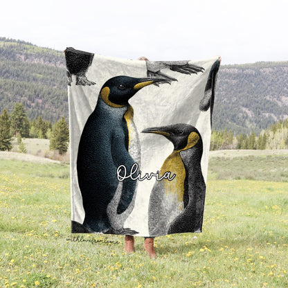 Penguin Blanket Personalized Throw Blanket Penguin Adult Kid Blanket Penguin Gift Her Him Penguin Custom Name Gift
