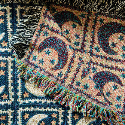 Woven Blanket Celestial Tapestry Blanket, Granny Square Astrology Aesthetic Throw Cotton Blanket Bedding Dorm Decor Gift Housewarming gift
