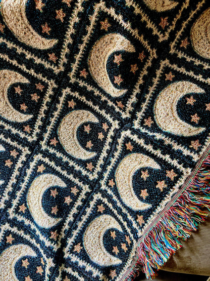 Woven Blanket Celestial Tapestry Blanket, Granny Square Astrology Aesthetic Throw Cotton Blanket Bedding Dorm Decor Gift Housewarming gift