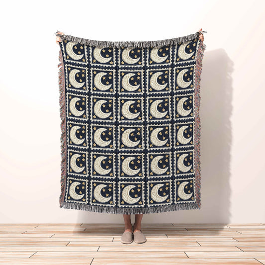 Woven Blanket Celestial Tapestry Blanket, Granny Square Astrology Aesthetic Throw Cotton Blanket Bedding Dorm Decor Gift Housewarming gift