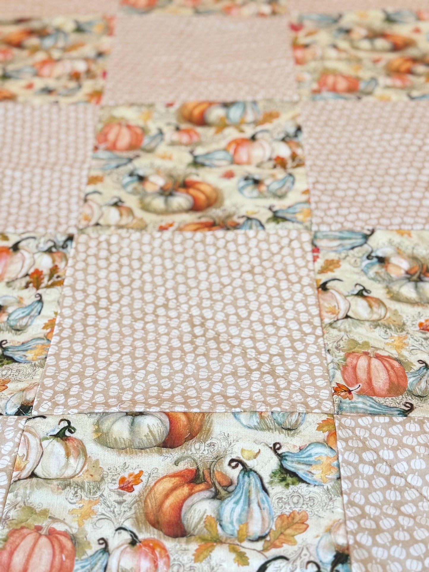 Autumn Pumpkin Cotton Rag Quilt, Fall Sofa Throw (53x53)
