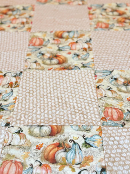 Autumn Pumpkin Cotton Rag Quilt, Fall Sofa Throw (53x53)