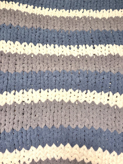 Chunky Knit Throw Blanket | Stormy Coast Stripes, Chenille Yarn, 40x58