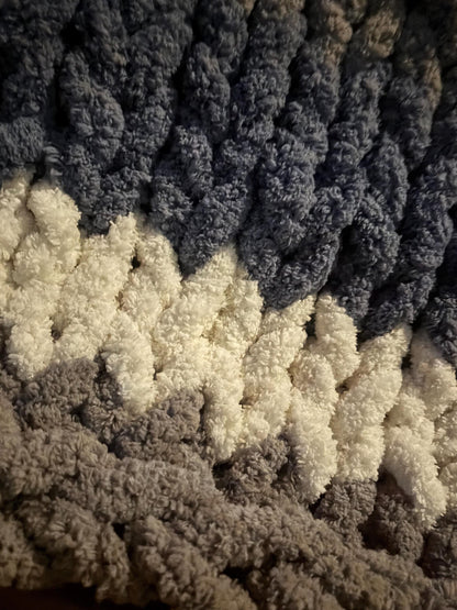 Chunky Knit Throw Blanket | Stormy Coast Stripes, Chenille Yarn, 40x58