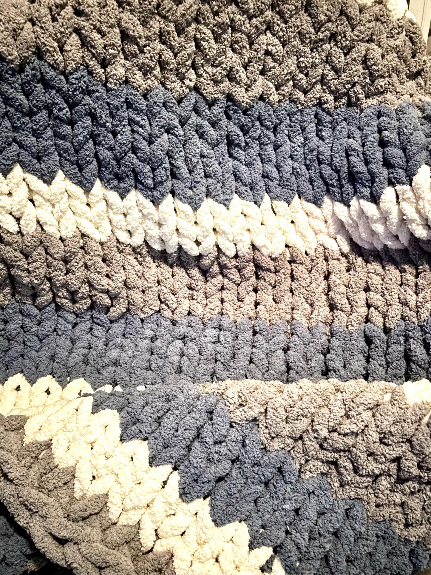 Chunky Knit Throw Blanket | Stormy Coast Stripes, Chenille Yarn, 40x58