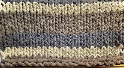 Chunky Knit Throw Blanket | Stormy Coast Stripes, Chenille Yarn, 40x58