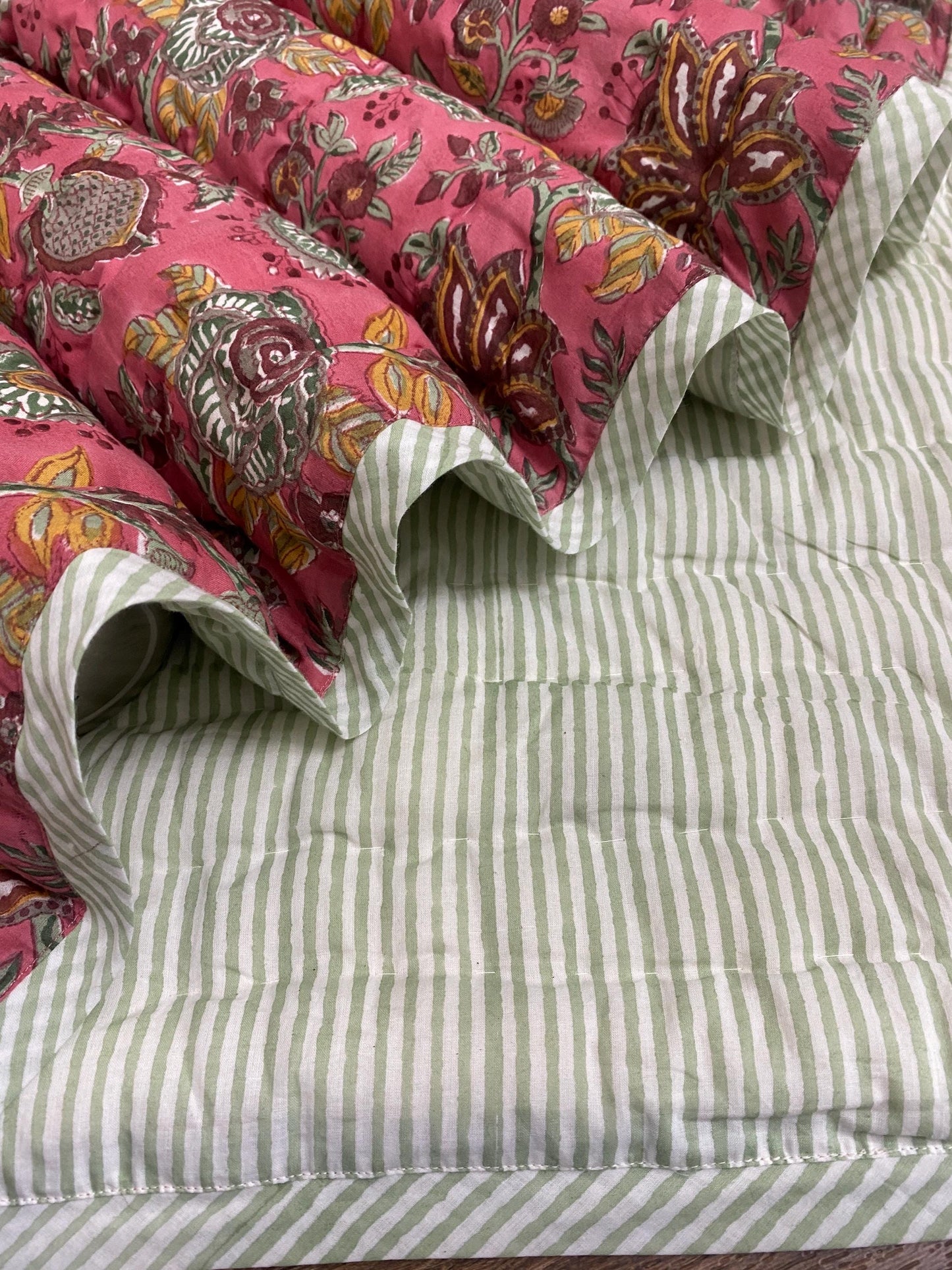 Soft Cotton Quilted Comforter, Hand Block Printed Oversized Throw Blanket, Elegant Bedspread & Sofa Cover, Bedroom Decor, Handmade Gifts