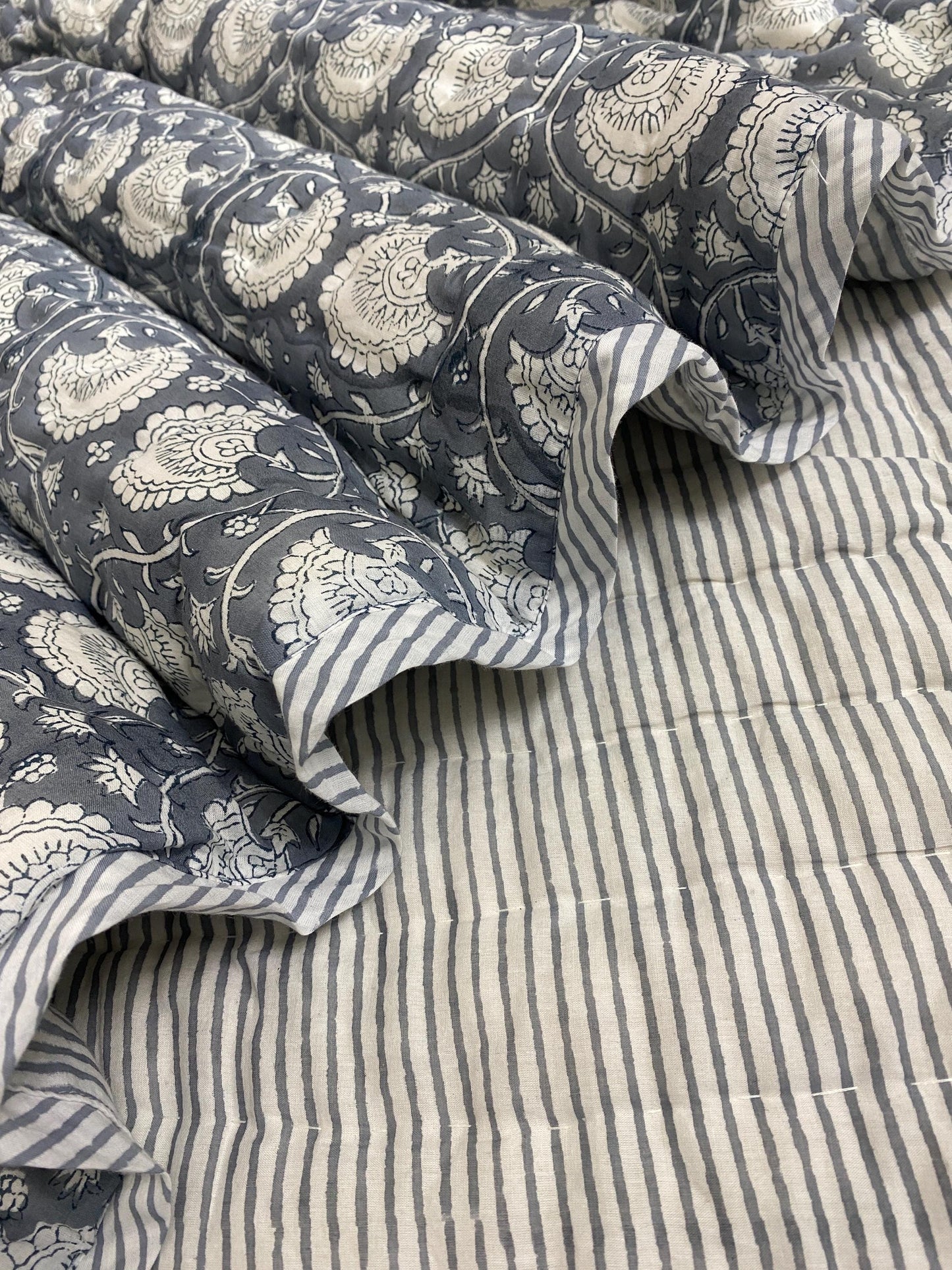 Soft Cotton Quilted Comforter, Hand Block Printed Oversized Throw Blanket, Elegant Bedspread & Sofa Cover, Bedroom Decor, Handmade Gifts