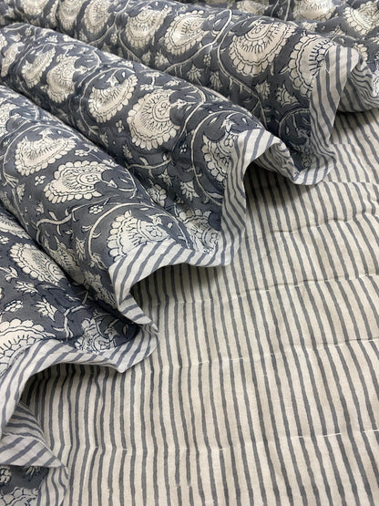 Soft Cotton Quilted Comforter, Hand Block Printed Oversized Throw Blanket, Elegant Bedspread & Sofa Cover, Bedroom Decor, Handmade Gifts