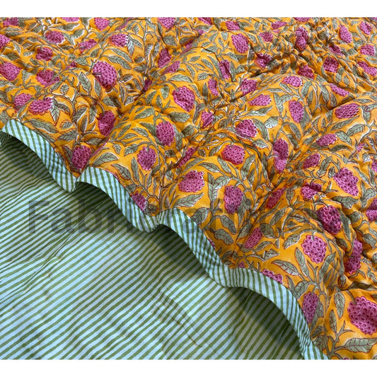 Soft Cotton Quilted Comforter, Hand Block Printed Oversized Throw Blanket, Elegant Bedspread & Sofa Cover, Bedroom Decor, Handmade Gifts
