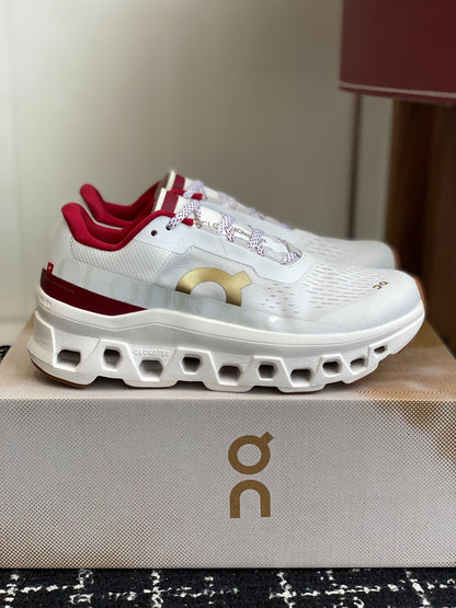 Cloudmonster White Red Gold Cushioned Running Shoes Unisex Monster Sole Athletic Trainers
